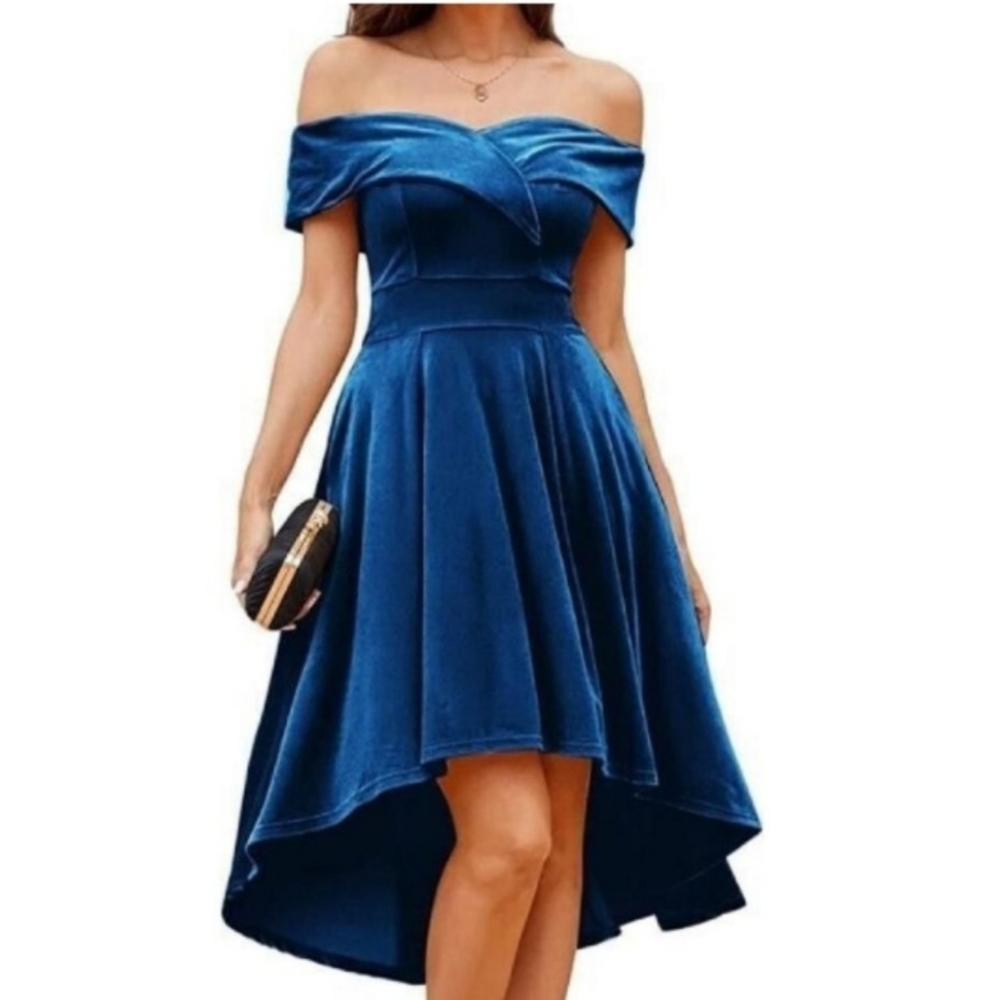 Off Shoulder Cocktail Dress Blue